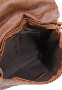 Distressed Leather Commuter Tablet Crossbody Bag - Camel
