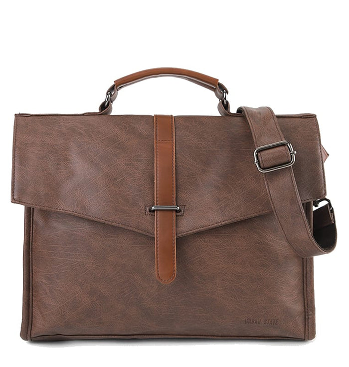Distressed Leather Commuter Tablet Crossbody Bag - Dark Brown