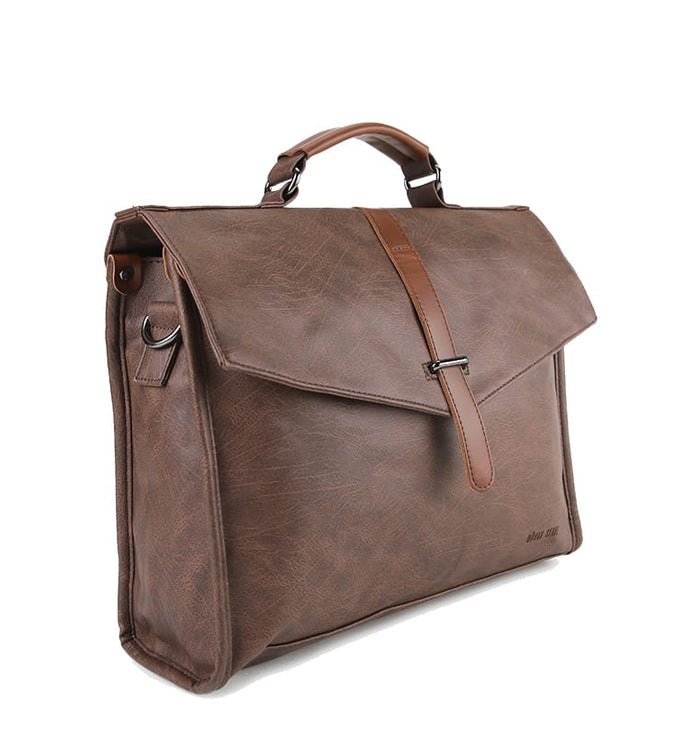 Distressed Leather Commuter Tablet Crossbody Bag - Dark Brown