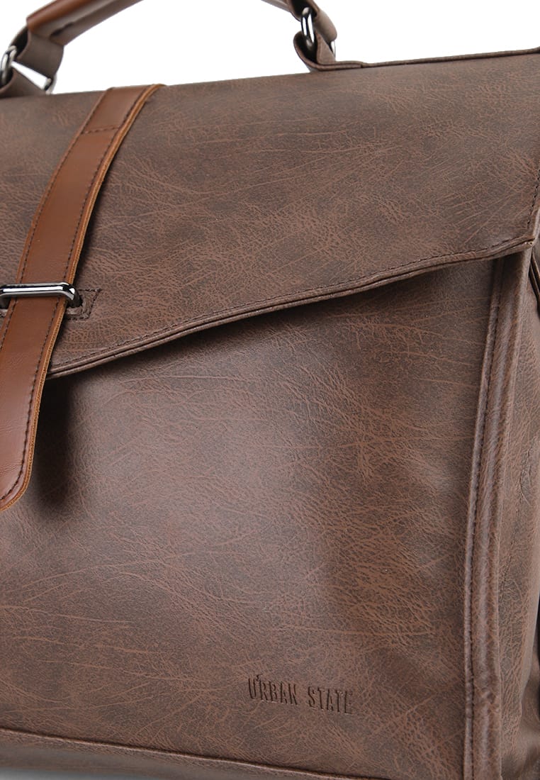 Distressed Leather Commuter Tablet Crossbody Bag - Dark Brown