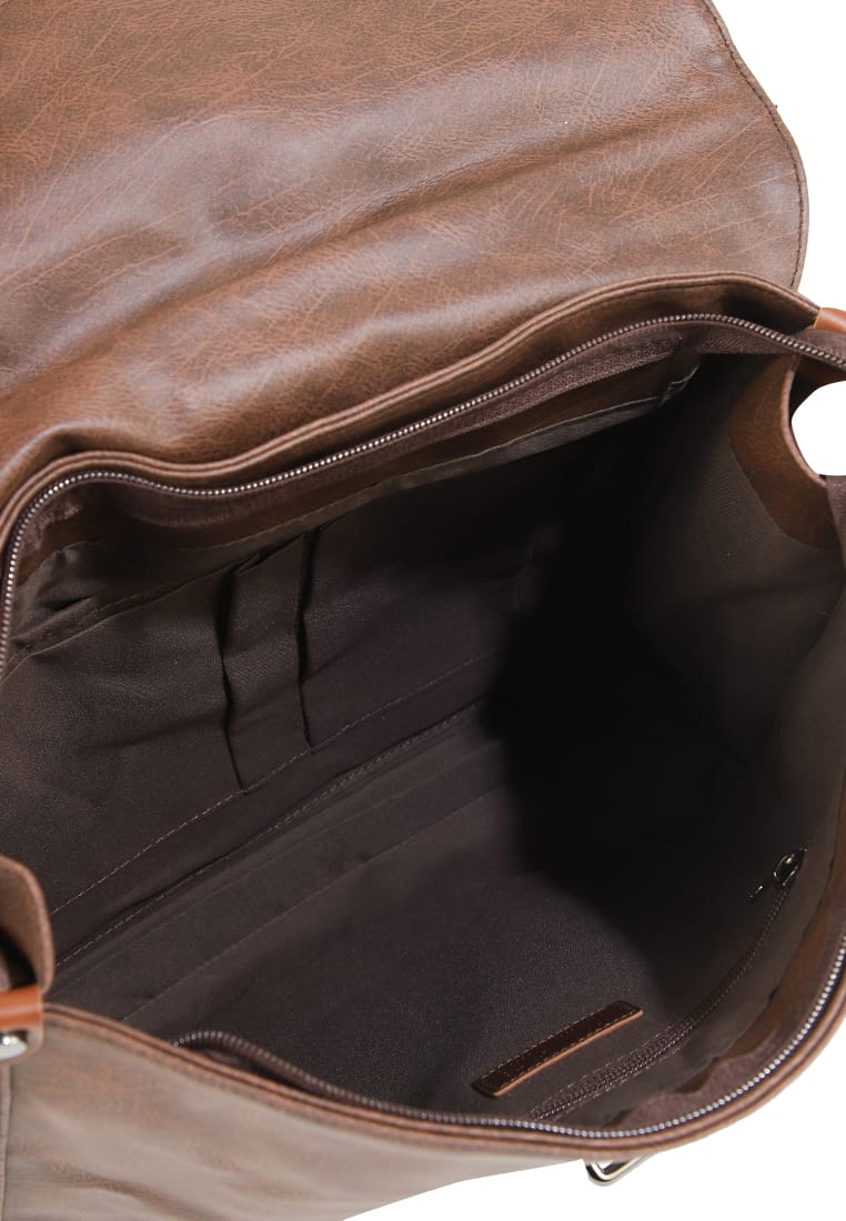 Distressed Leather Commuter Tablet Crossbody Bag - Dark Brown