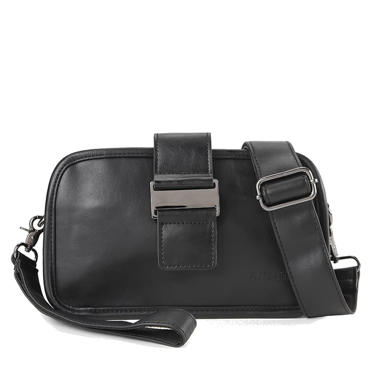 Distressed Leather Beckett Crossbody Bag - Black