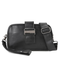 Distressed Leather Beckett Crossbody Bag - Black