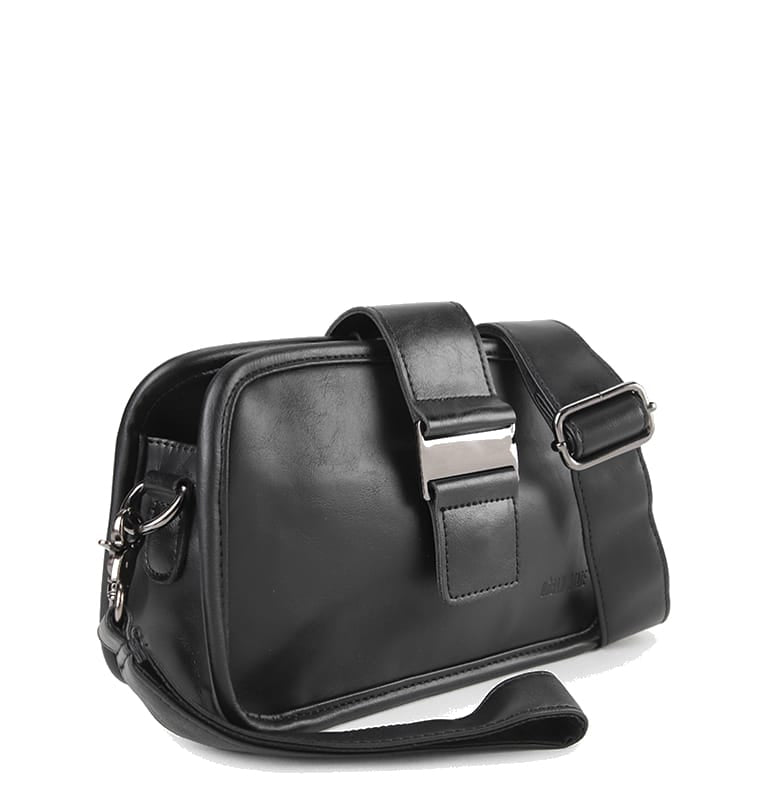 Distressed Leather Beckett Crossbody Bag - Black