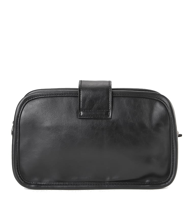 Distressed Leather Beckett Crossbody Bag - Black