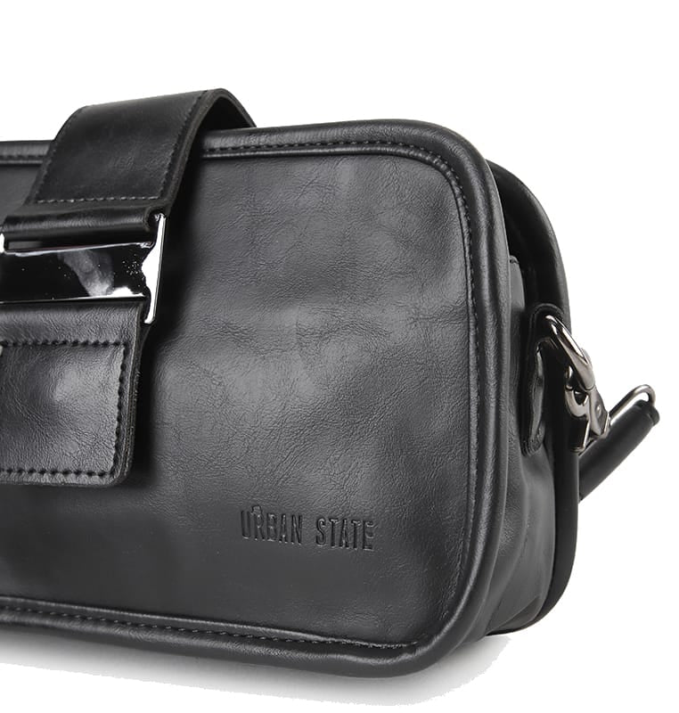 Distressed Leather Beckett Crossbody Bag - Black
