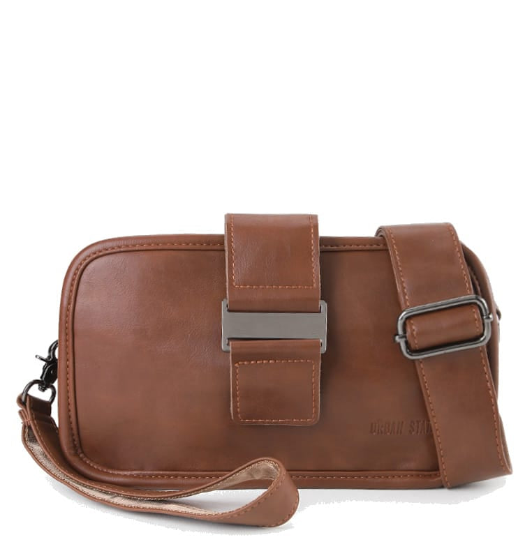 Distressed Leather Beckett Crossbody Bag - Camel