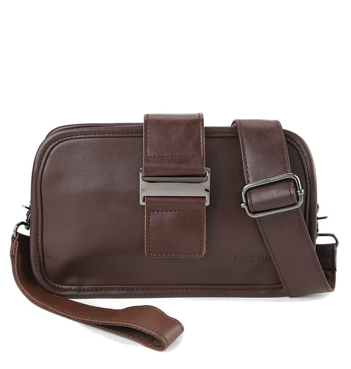 Distressed Leather Beckett Crossbody Bag - Dark Brown