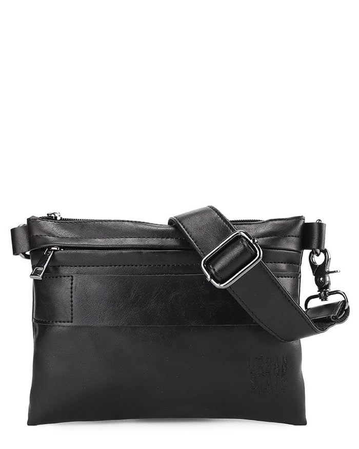 Distressed Leather Hand Strap Clutch Bag - Black