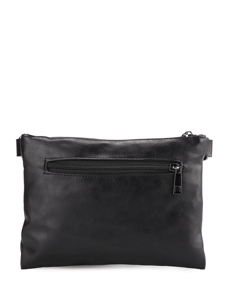 Distressed Leather Hand Strap Clutch Bag - Black