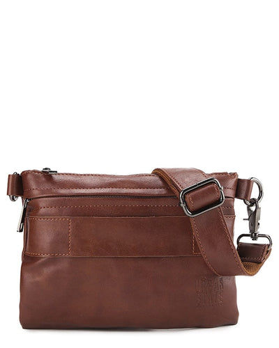 Distressed Leather Hand Strap Clutch Bag - Camel