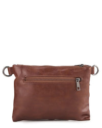 Distressed Leather Hand Strap Clutch Bag - Camel