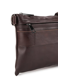 Distressed Leather Hand Strap Clutch Bag - Dark Brown