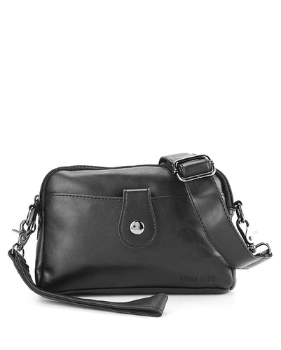 Distressed Leather Legacy Crossbody Pouch Bag - Black