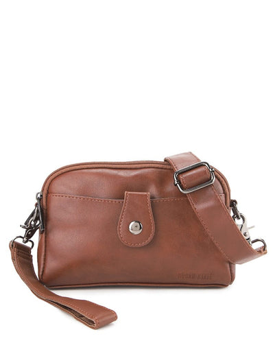 Distressed Leather Legacy Crossbody Pouch Bag - Camel