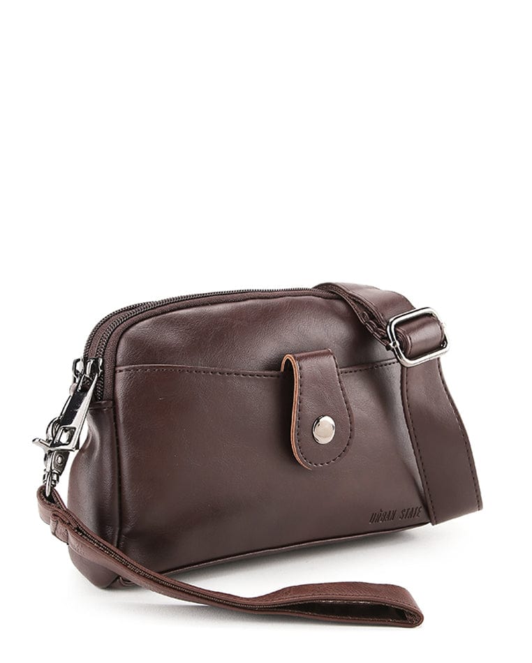 Distressed Leather Legacy Crossbody Pouch Bag - Dark Brown