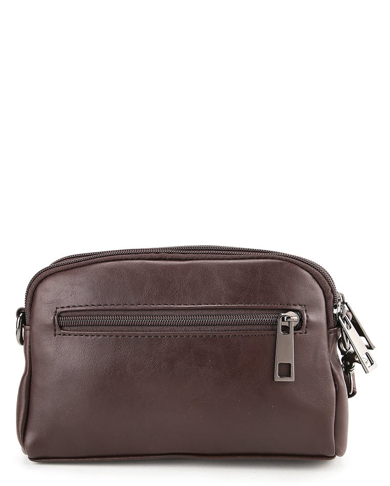 Distressed Leather Legacy Crossbody Pouch Bag - Dark Brown