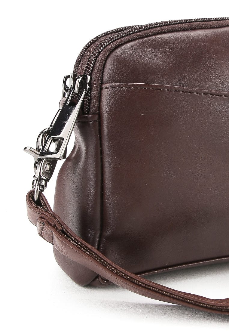 Distressed Leather Legacy Crossbody Pouch Bag - Dark Brown