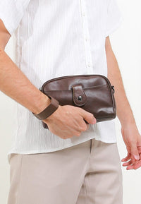 Distressed Leather Legacy Crossbody Pouch Bag - Dark Brown