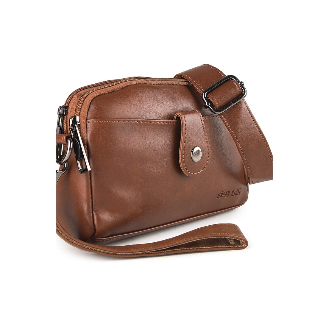 Distressed Leather Legacy Crossbody Pouch Bag - Camel