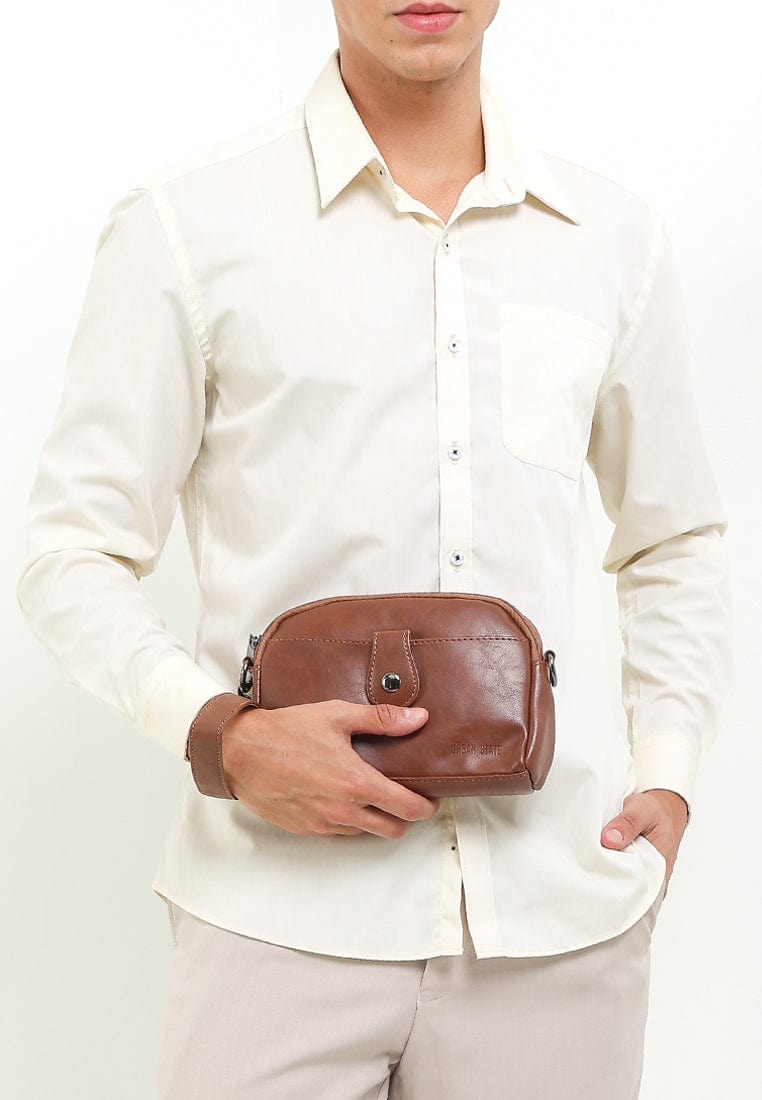 Distressed Leather Legacy Crossbody Pouch Bag - Camel