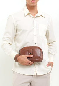 Distressed Leather Legacy Crossbody Pouch Bag - Camel