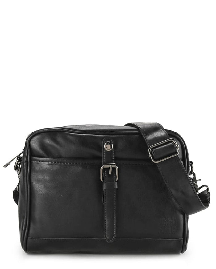 Distressed Leather Expedition Crossbody Bag - Black