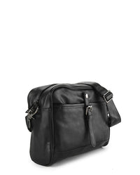 Distressed Leather Expedition Crossbody Bag - Black
