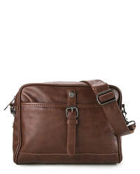 Distressed Leather Expedition Crossbody Bag - Camel