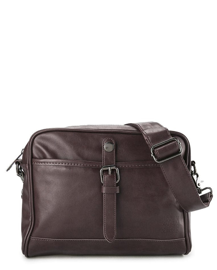 Distressed Leather Expedition Crossbody Bag - Dark Brown