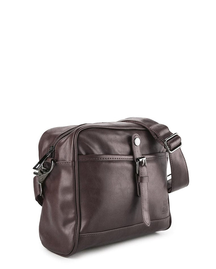 Distressed Leather Expedition Crossbody Bag - Dark Brown