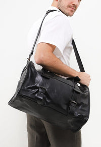 Distressed Leather Nomad Duffel Bag - Black