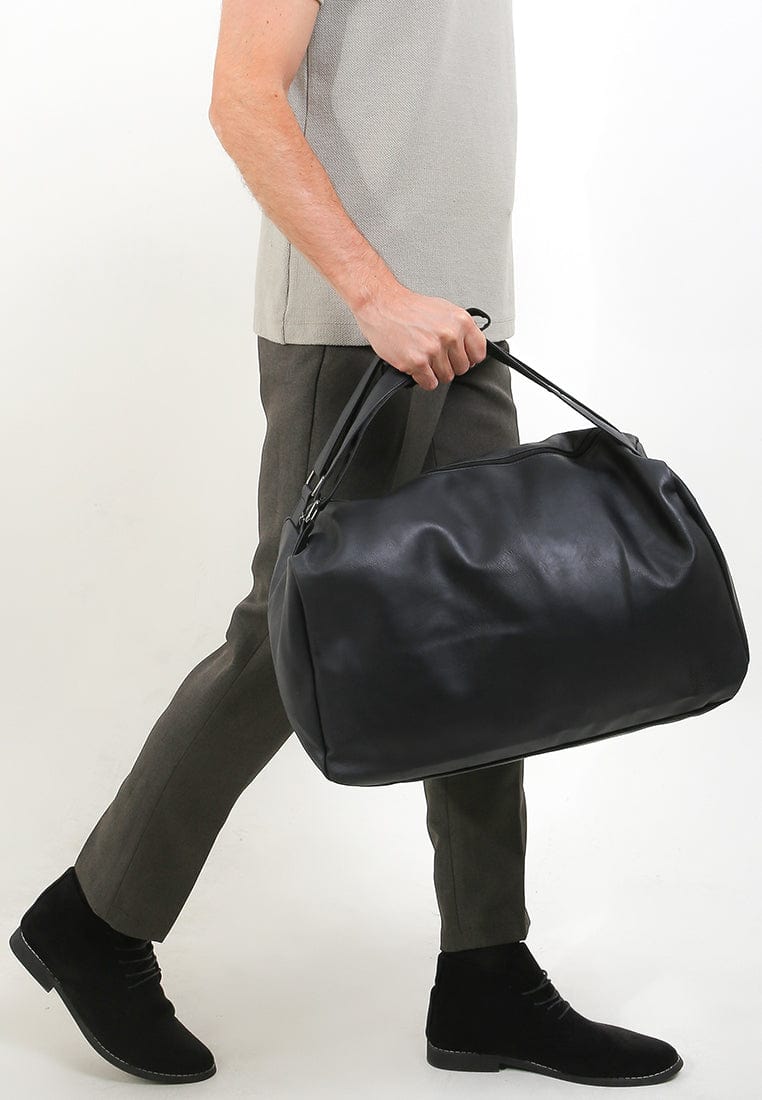 Distressed Leather Concept Duffel Bag - Black