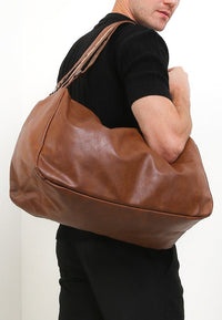 Distressed Leather Concept Duffel Bag - Camel