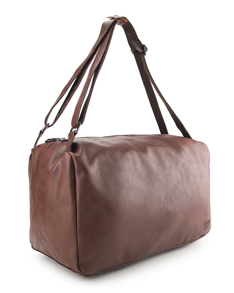 Distressed Leather Concept Duffel Bag - Dark Brown