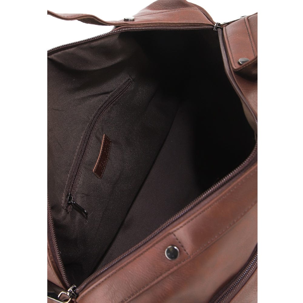 Distressed Leather Concept Duffel Bag - Dark Brown