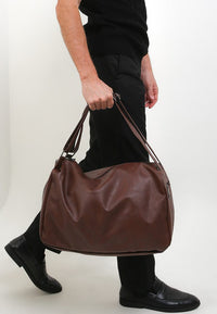 Distressed Leather Concept Duffel Bag - Dark Brown