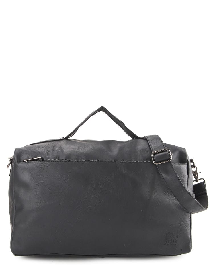 Distressed Leather Carry Duffel Bag - Black