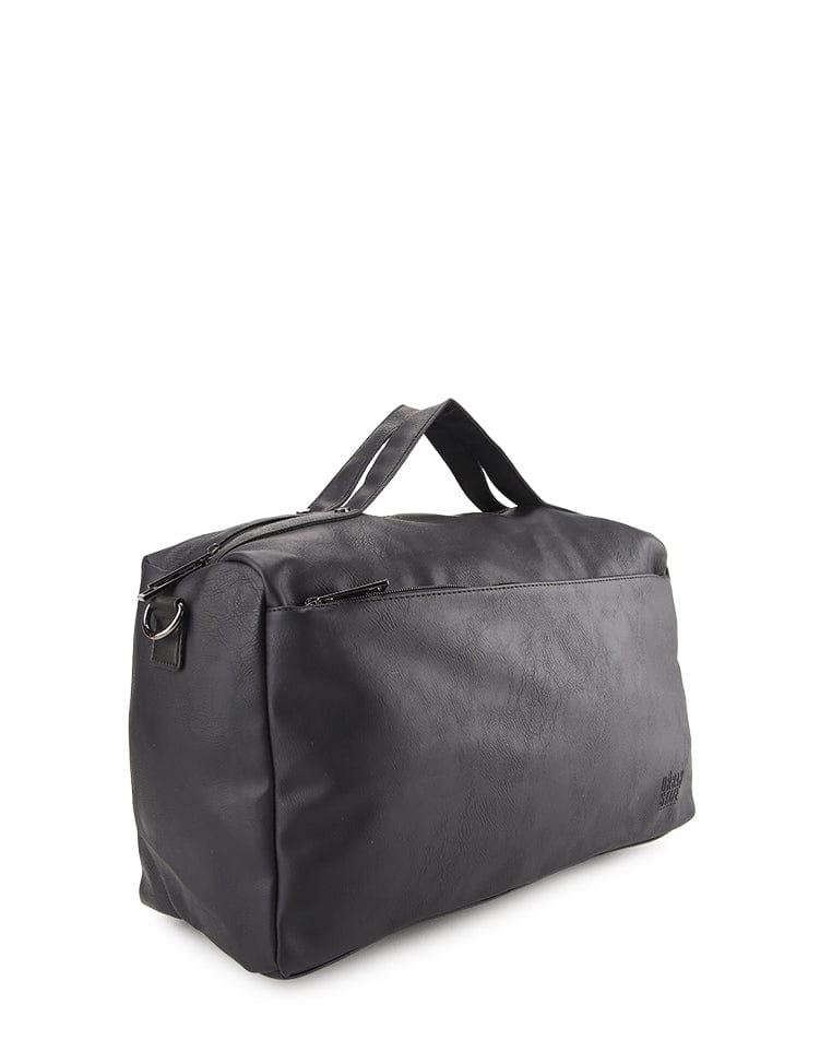 Distressed Leather Carry Duffel Bag - Black