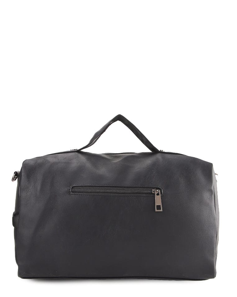 Distressed Leather Carry Duffel Bag - Black