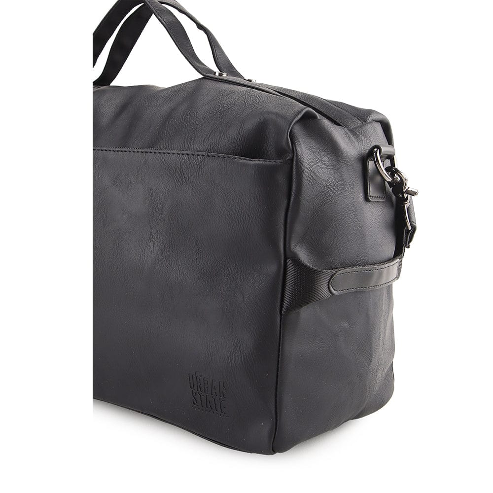 Distressed Leather Carry Duffel Bag - Black