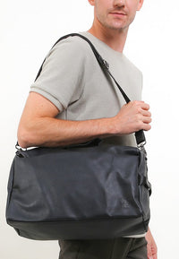 Distressed Leather Carry Duffel Bag - Black