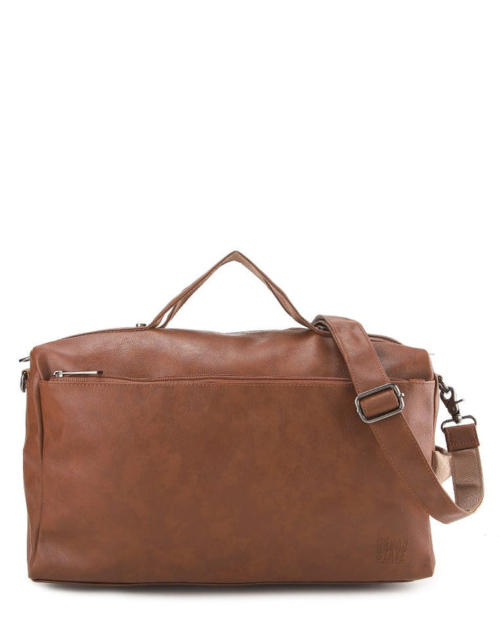 Distressed Leather Carry Duffel Bag - Camel