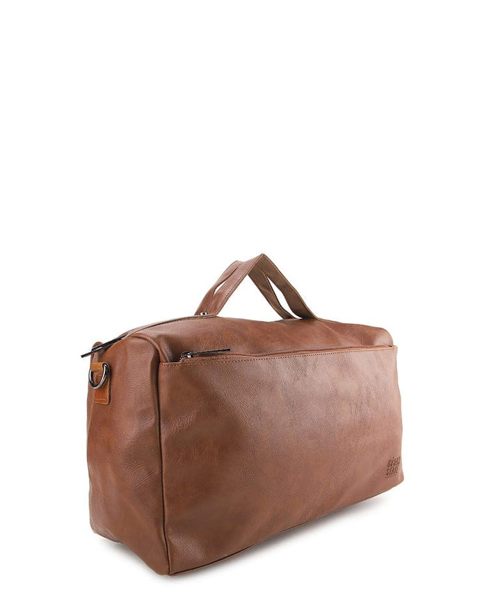 Distressed Leather Carry Duffel Bag - Camel