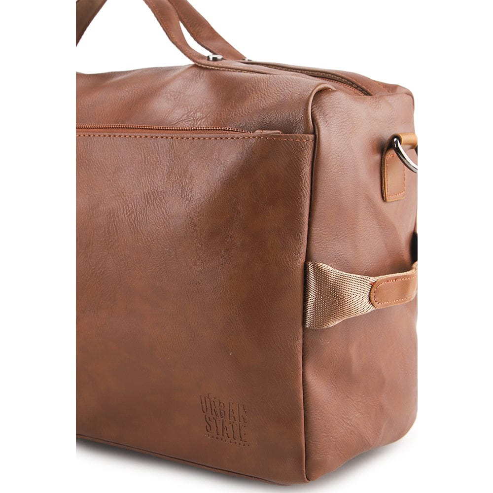 Distressed Leather Carry Duffel Bag - Camel