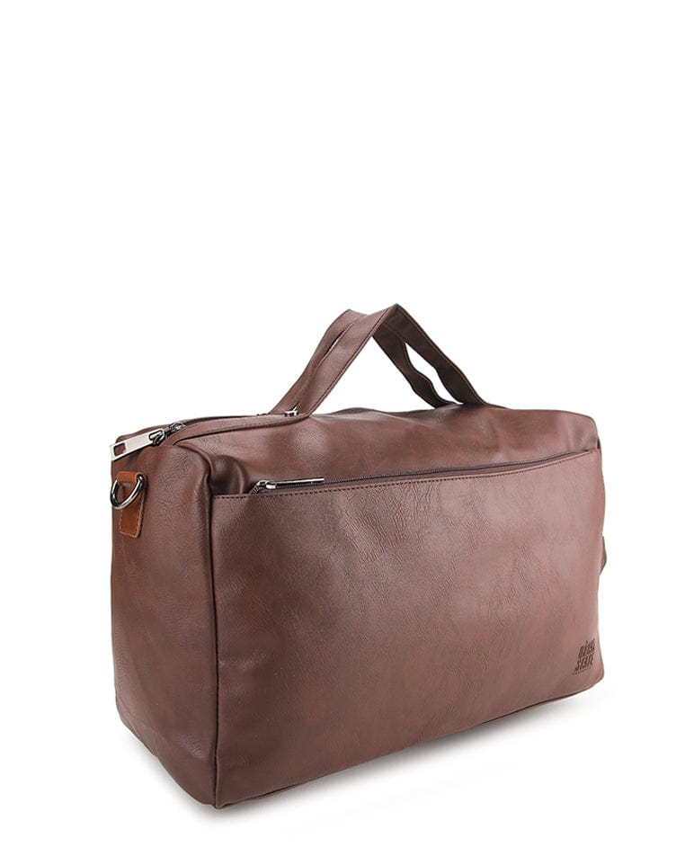 Distressed Leather Carry Duffel Bag - Dark Brown