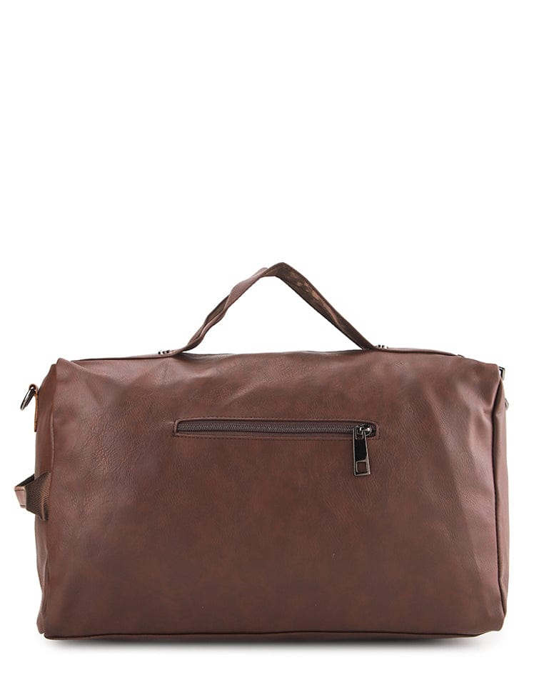 Distressed Leather Carry Duffel Bag - Dark Brown