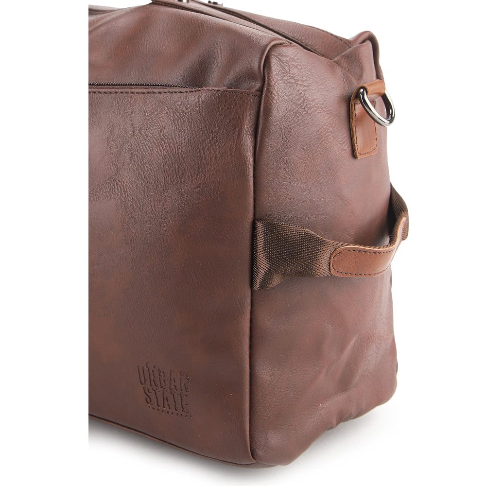 Distressed Leather Carry Duffel Bag - Dark Brown