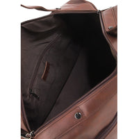 Distressed Leather Carry Duffel Bag - Dark Brown