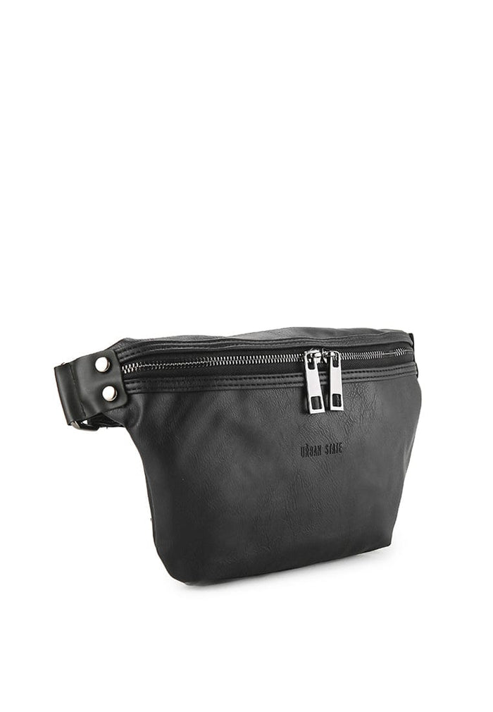 Distressed Leather Small Bumbag - Black